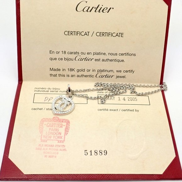 Authentic! Cartier Double C Heart 18k White Gold Diamond Pendant Necklace - Picture 5 of 11